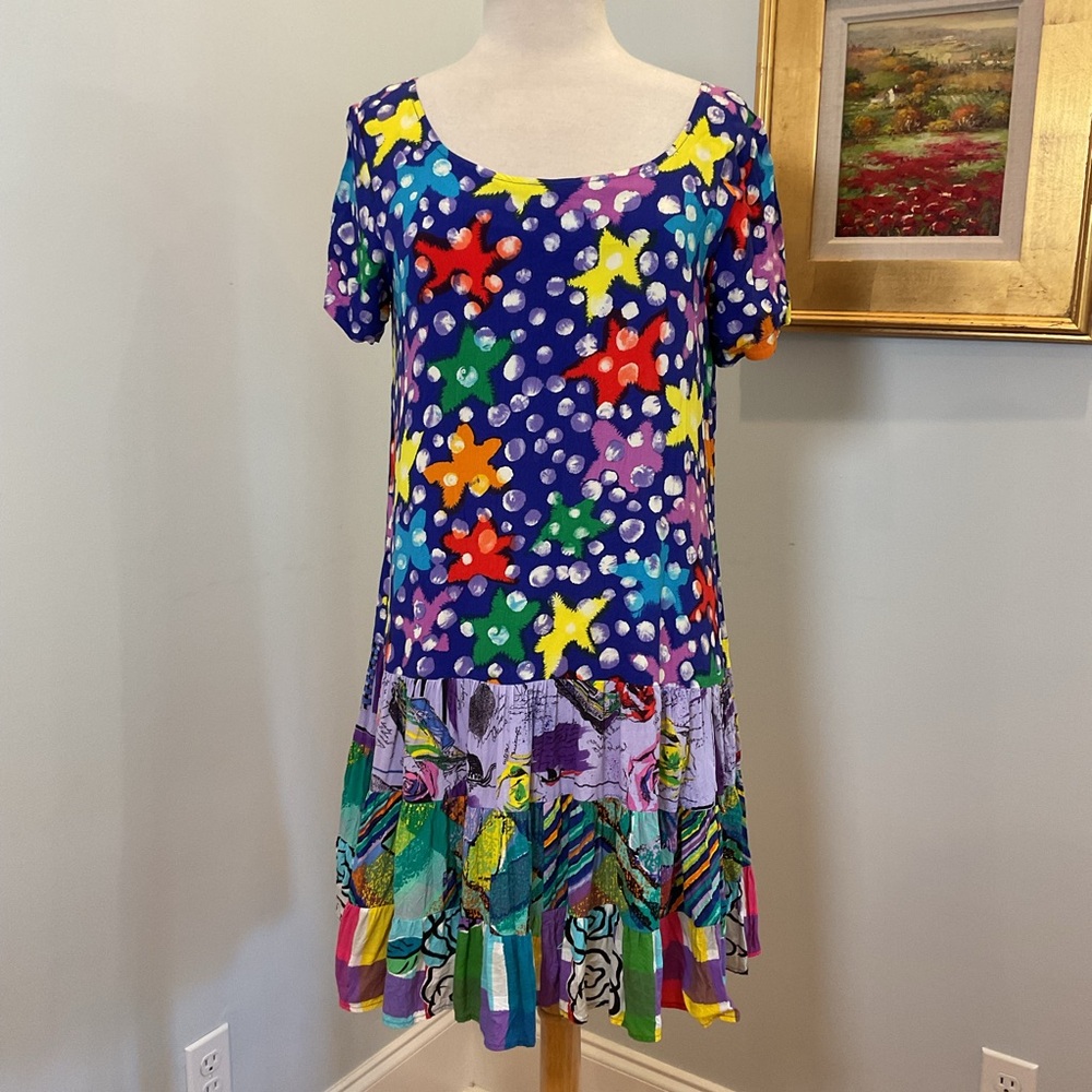 Jams World L Colorful Abstract Star Print Drop Waist‎ Dress Boho Festival Resort